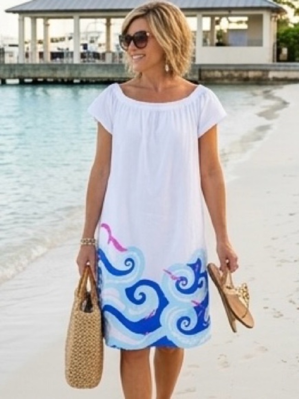 Lilly Pulitzer Lilly’s Gulls Bellevue Blue Cara Dress Wave Print Large